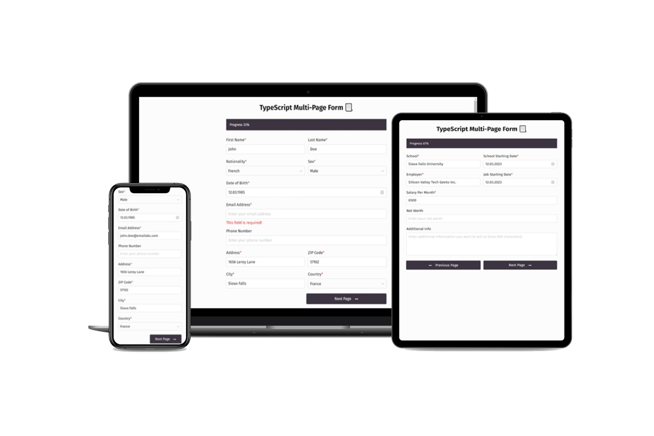 TypeScript Multi-Page Form mock